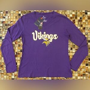 Women's Fanatics Minnesota Vikings Fitted V-Neck Long Sleeve Shirt~Large~NWT~$35
